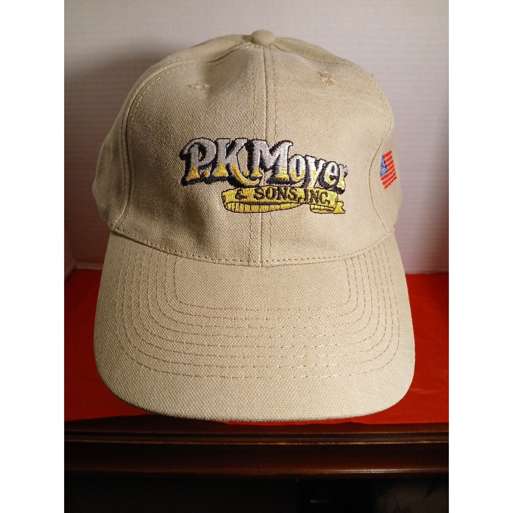P.K Moyer & Sons Construction Cap  Adjustable Snap Strap American Flag Tan Men's
